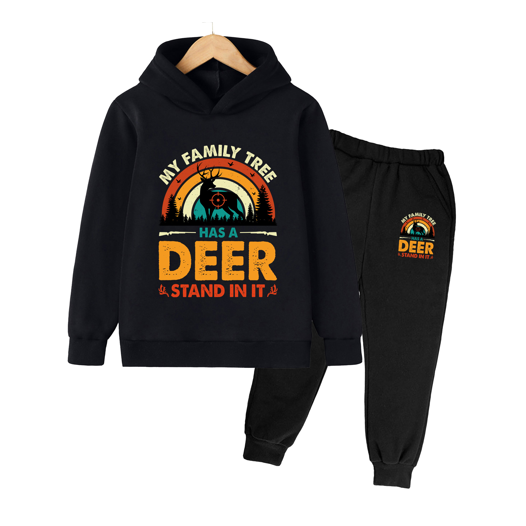 Outdoor Hunting Outfit - Kids Hoodie & Sweatpants Set, Retro