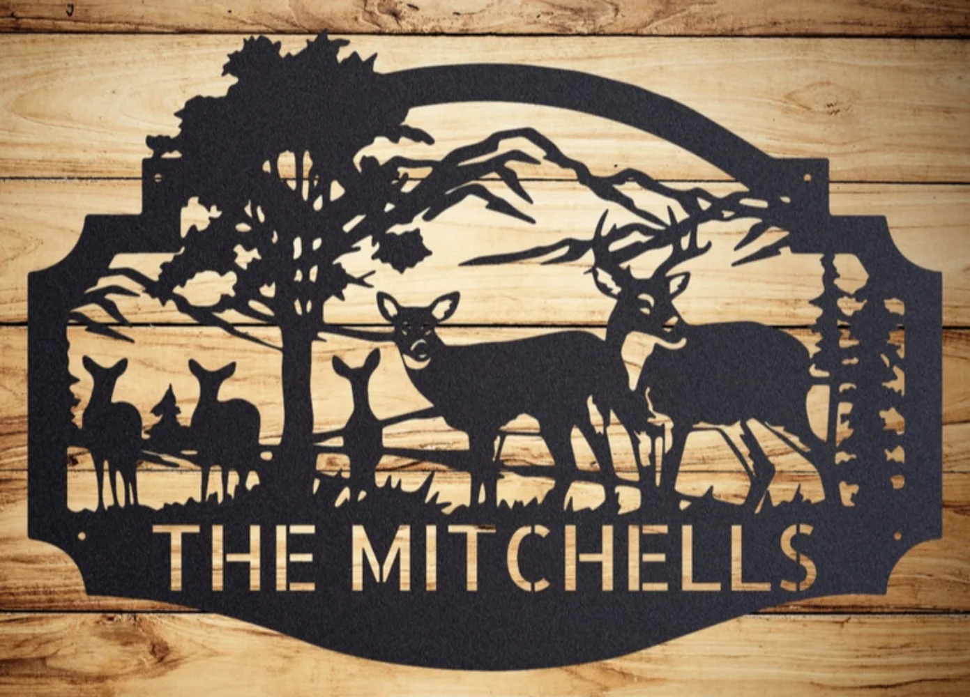 Outdoor Hunting Names - Personalized Deer Metal Cabin Sign Outdoor